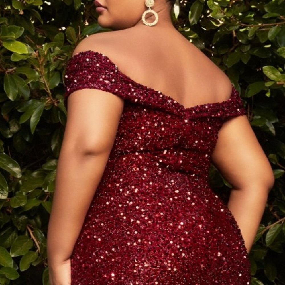 PLUS SIZE PROM PARTY OFF SHOULDER EVENING OFF THE SHOULDER SEQUIN GOWN Cd975 - Picture 4 of 7